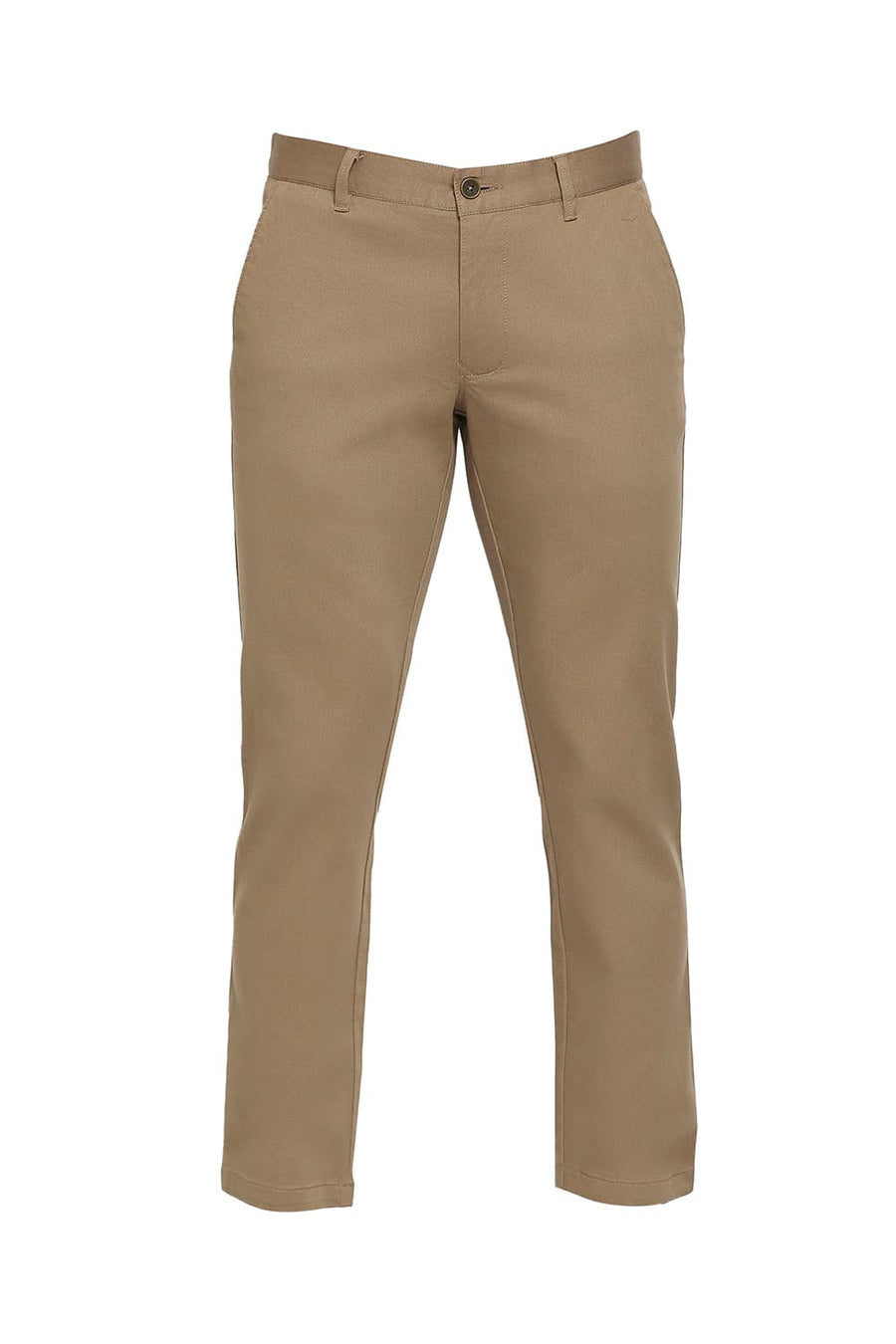 BASICS TAPERED FIT WALNUT BROWN COTTON STRETCH DOBBY TROUSERS