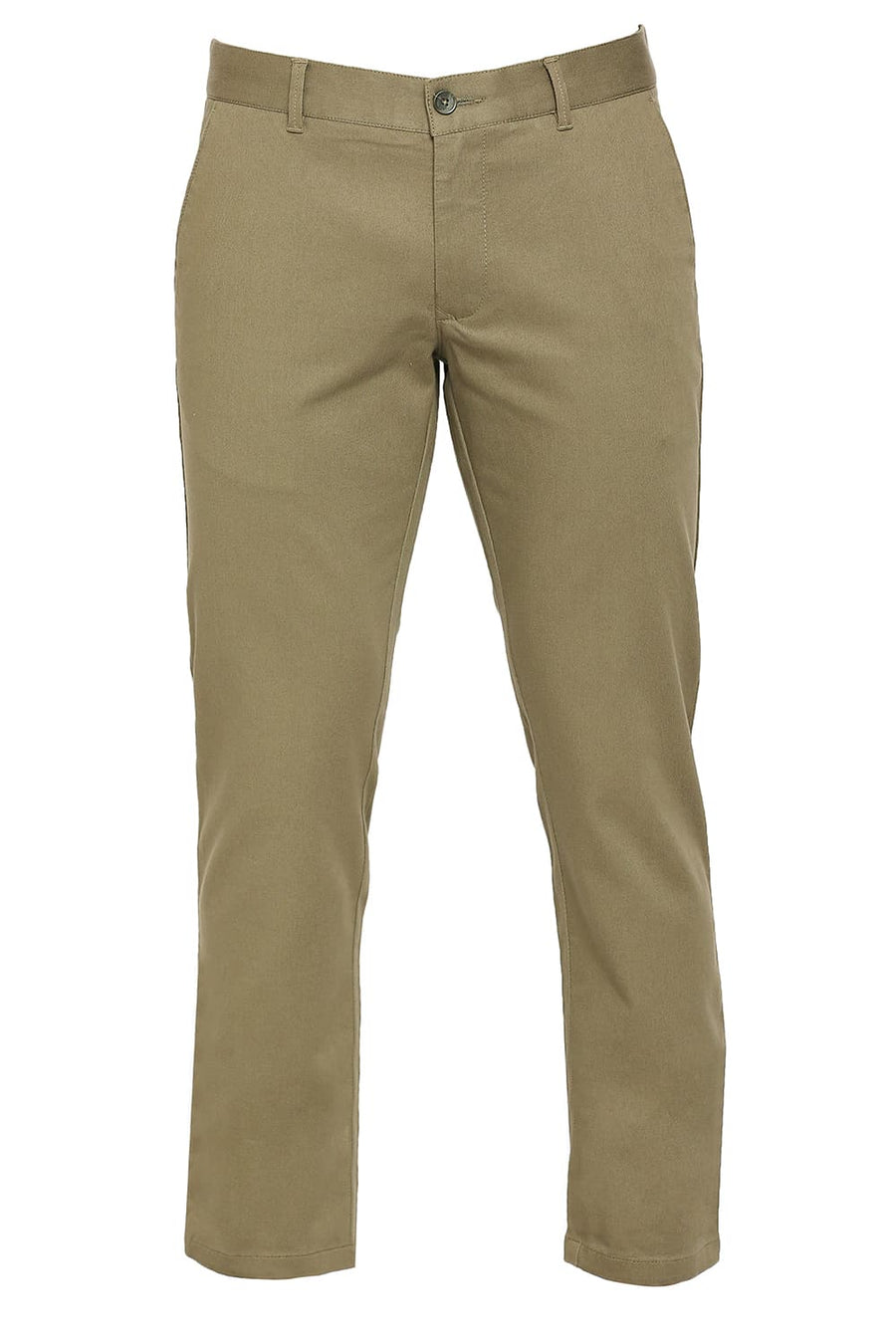 BASICS TAPERED FIT COVERT GREEN COTTON STRETCH DOBBY TROUSERS