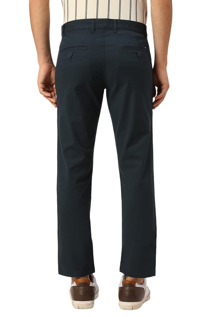 BASICS TAPERED FIT PONDEROSA TEAL COTTON STRETCH DOBBY TROUSERS