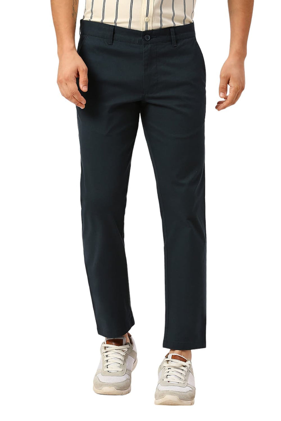 BASICS TAPERED FIT PONDEROSA TEAL COTTON STRETCH DOBBY TROUSERS