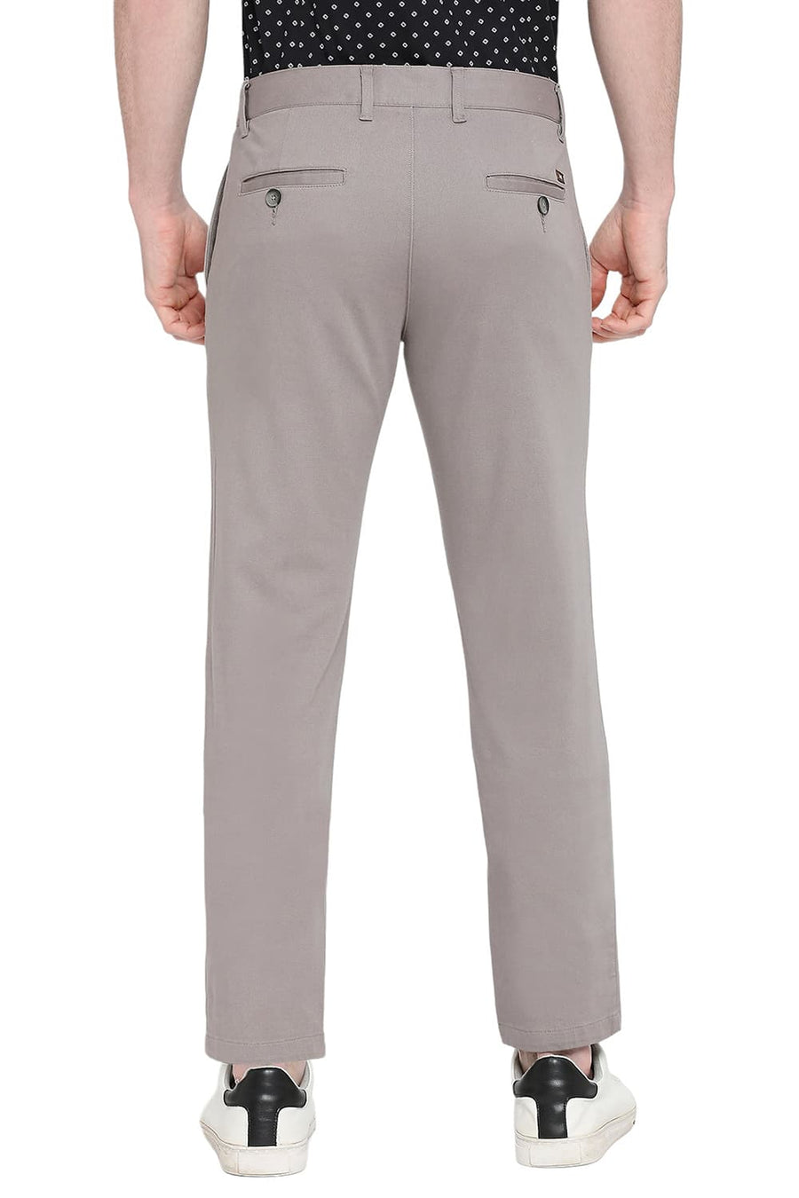 BASICS TAPERED FIT FLANNEL GREY COTTON STRETCH DOBBY TROUSERS