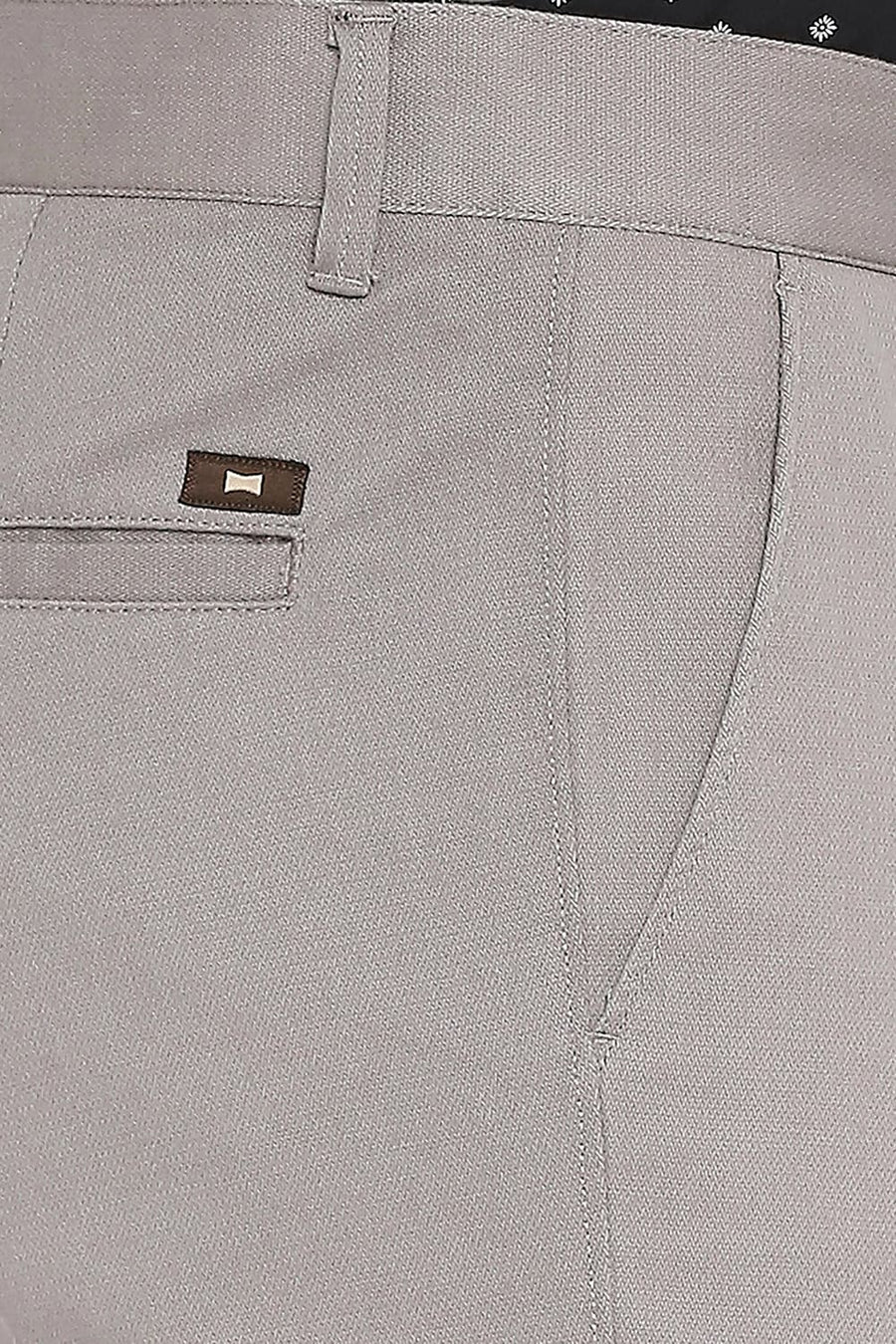 BASICS TAPERED FIT FLANNEL GREY COTTON STRETCH DOBBY TROUSERS