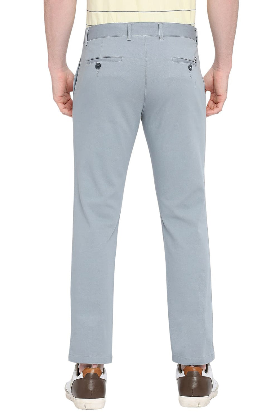 BASICS TAPERED FIT DARK SLATE BLUE COTTON STRETCH DOBBY TROUSERS