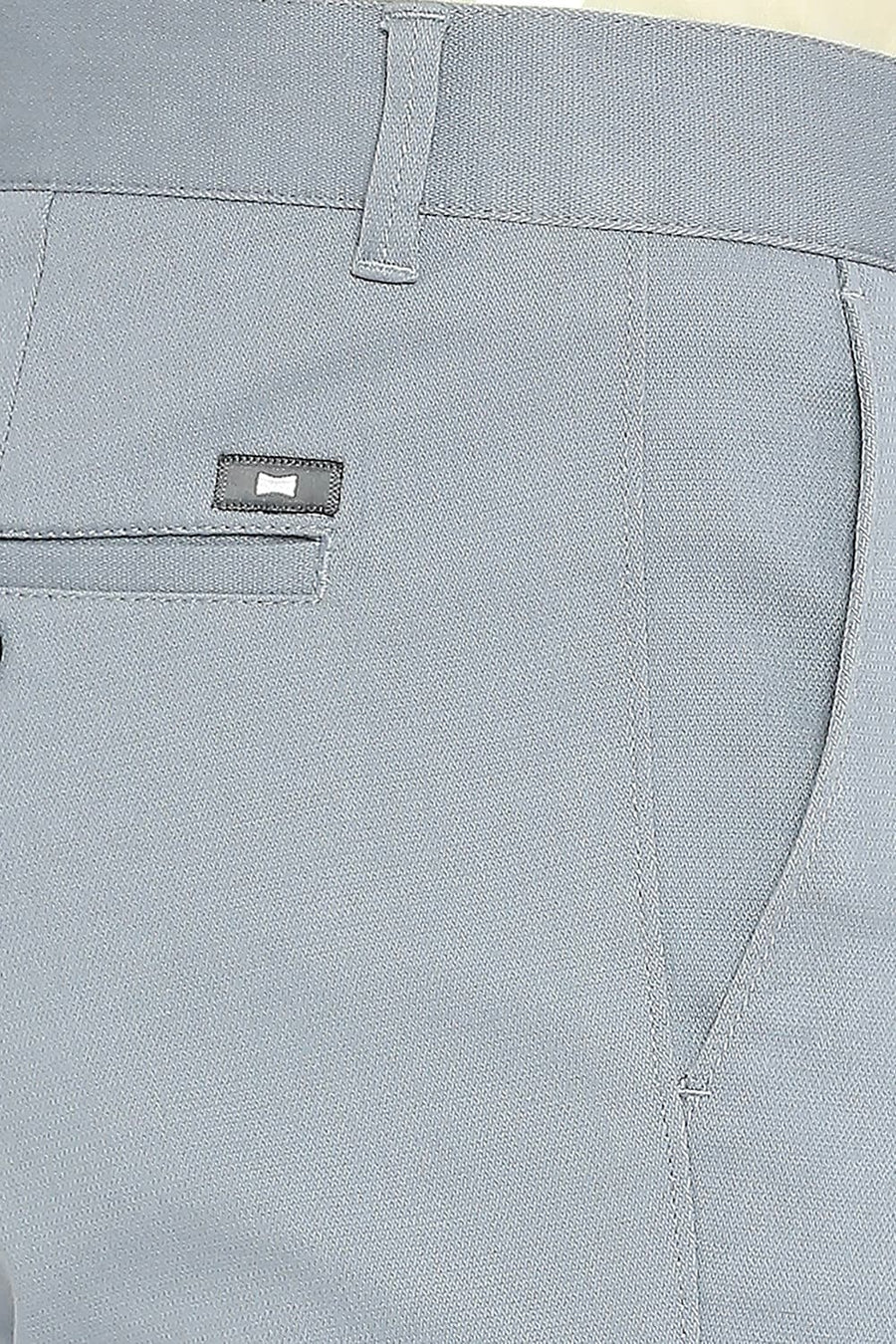 BASICS TAPERED FIT DARK SLATE BLUE COTTON STRETCH DOBBY TROUSERS