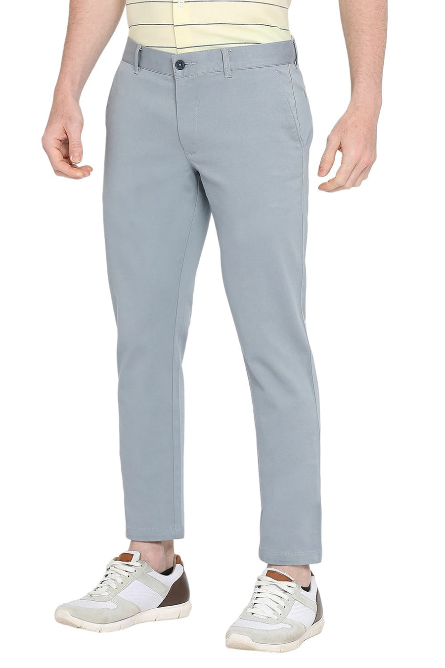 BASICS TAPERED FIT DARK SLATE BLUE COTTON STRETCH DOBBY TROUSERS