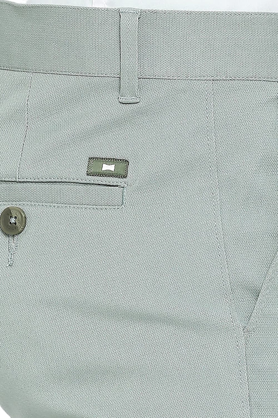 BASICS TAPERED FIT TRELLIS GREEN COTTON STRETCH DOBBY TROUSERS