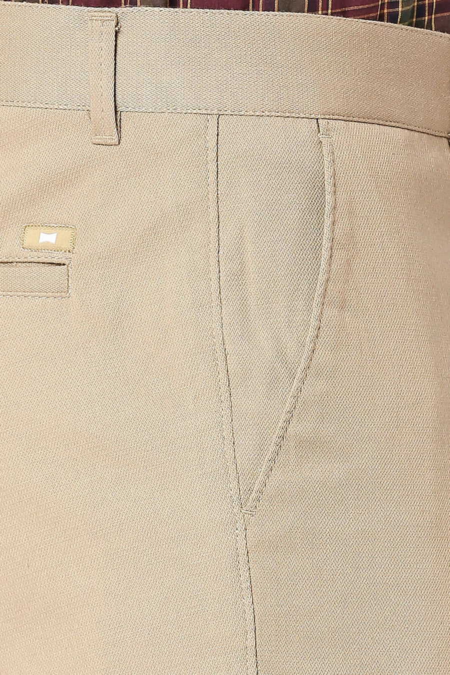 BASICS TAPERED FIT TRAVERTINE KHAKI COTTON STRETCH DOBBY TROUSERS