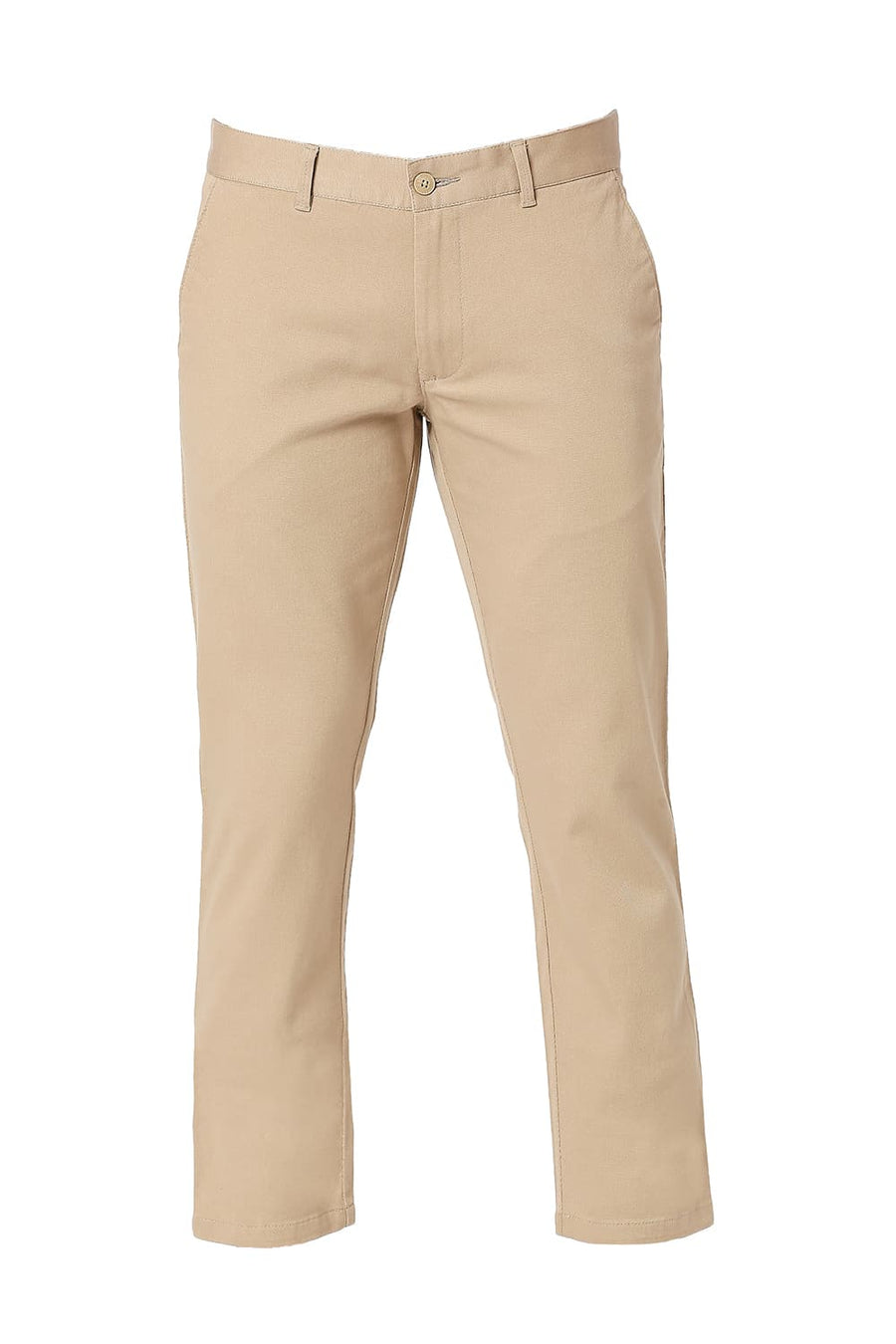 BASICS TAPERED FIT TRAVERTINE KHAKI COTTON STRETCH DOBBY TROUSERS