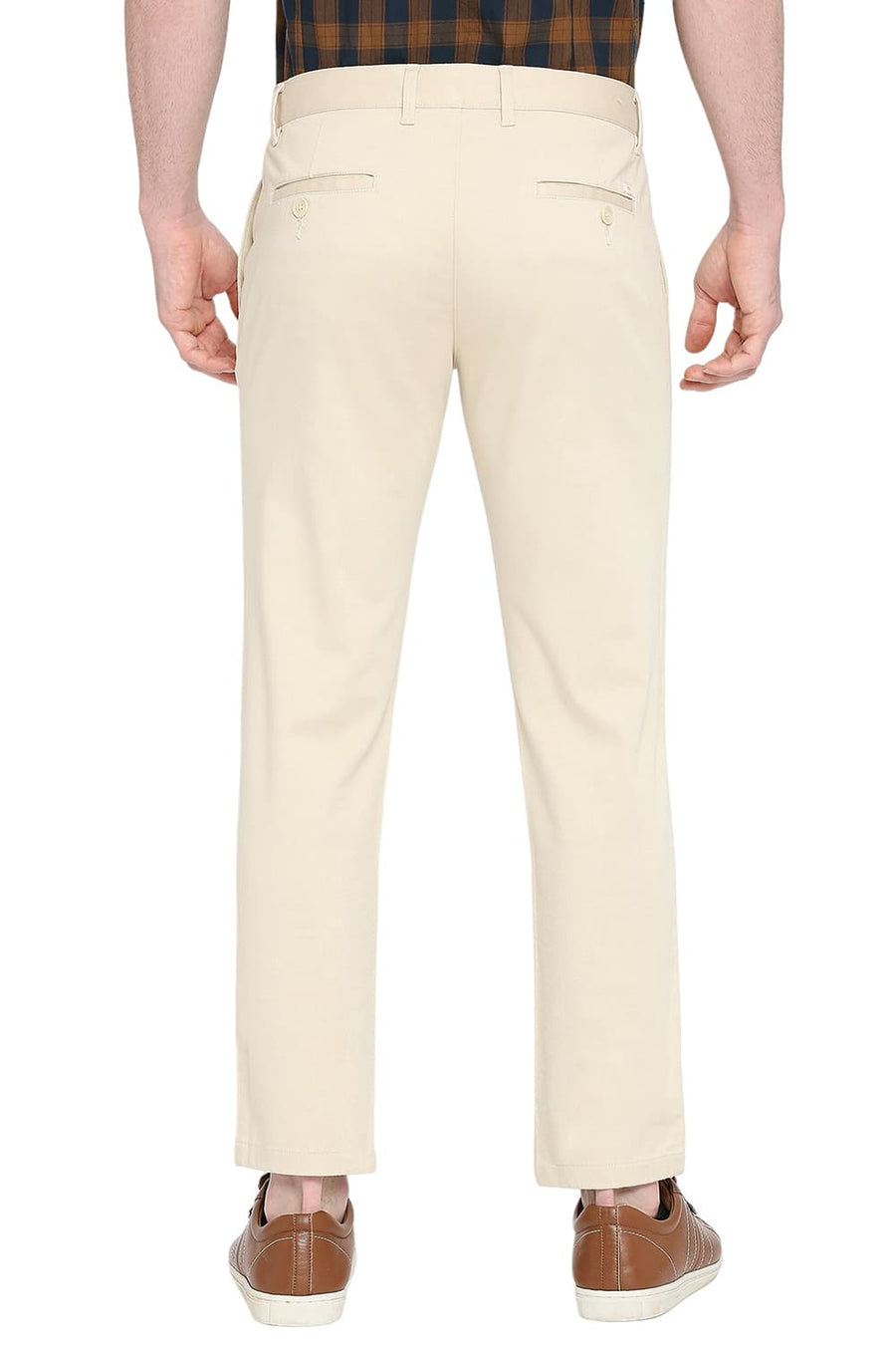 BASICS TAPERED FIT WOOD STONE COTTON STRETCH DOBBY TROUSERS