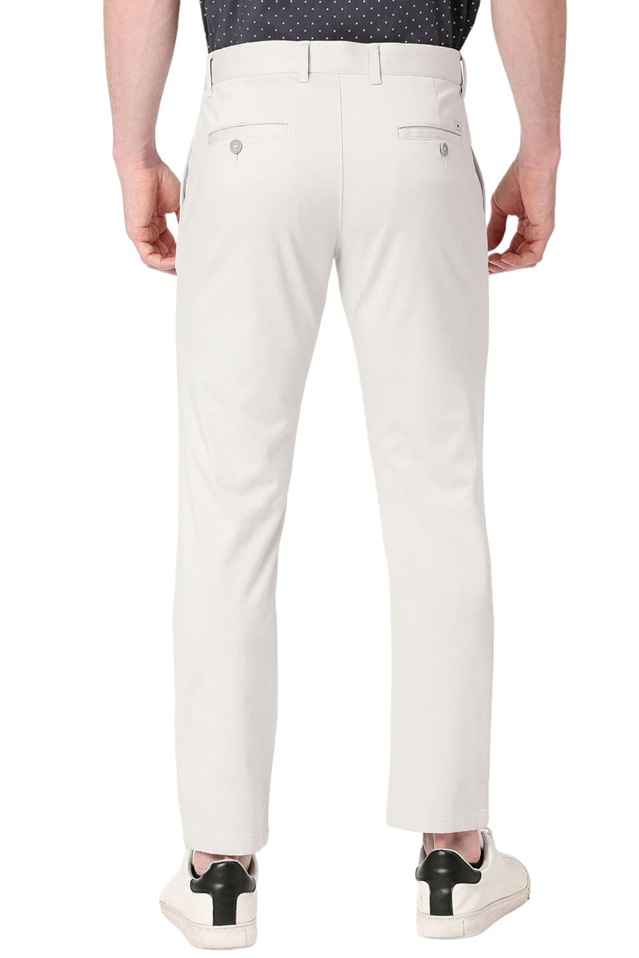 BASICS TAPERED FIT VAPOR GREY COTTON STRETCH DOBBY TROUSERS