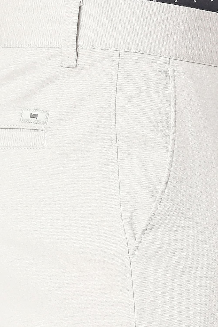 BASICS TAPERED FIT VAPOR GREY COTTON STRETCH DOBBY TROUSERS