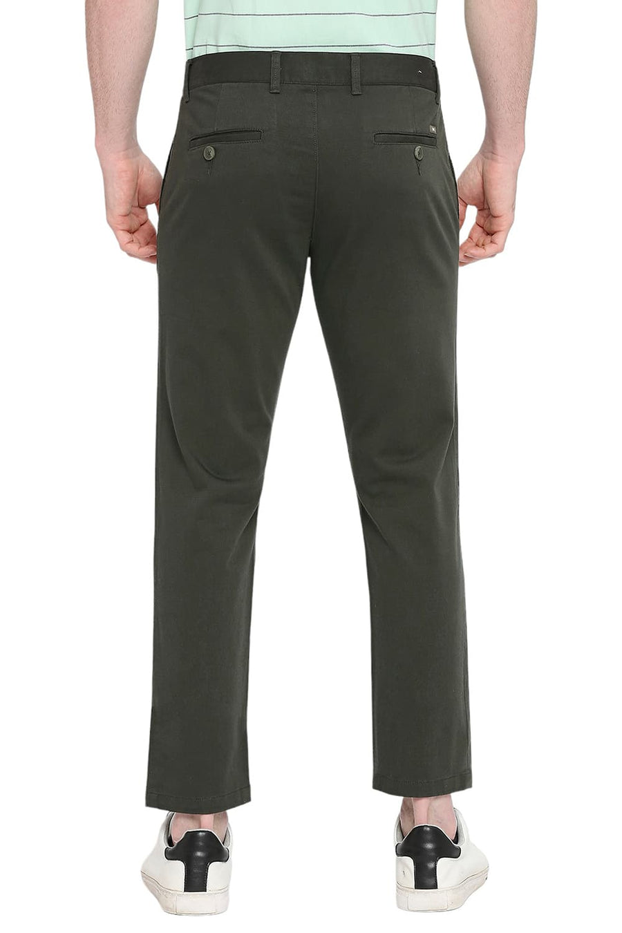 BASICS TAPERED FIT ROSIN GREEN COTTON STRETCH DOBBY TROUSERS
