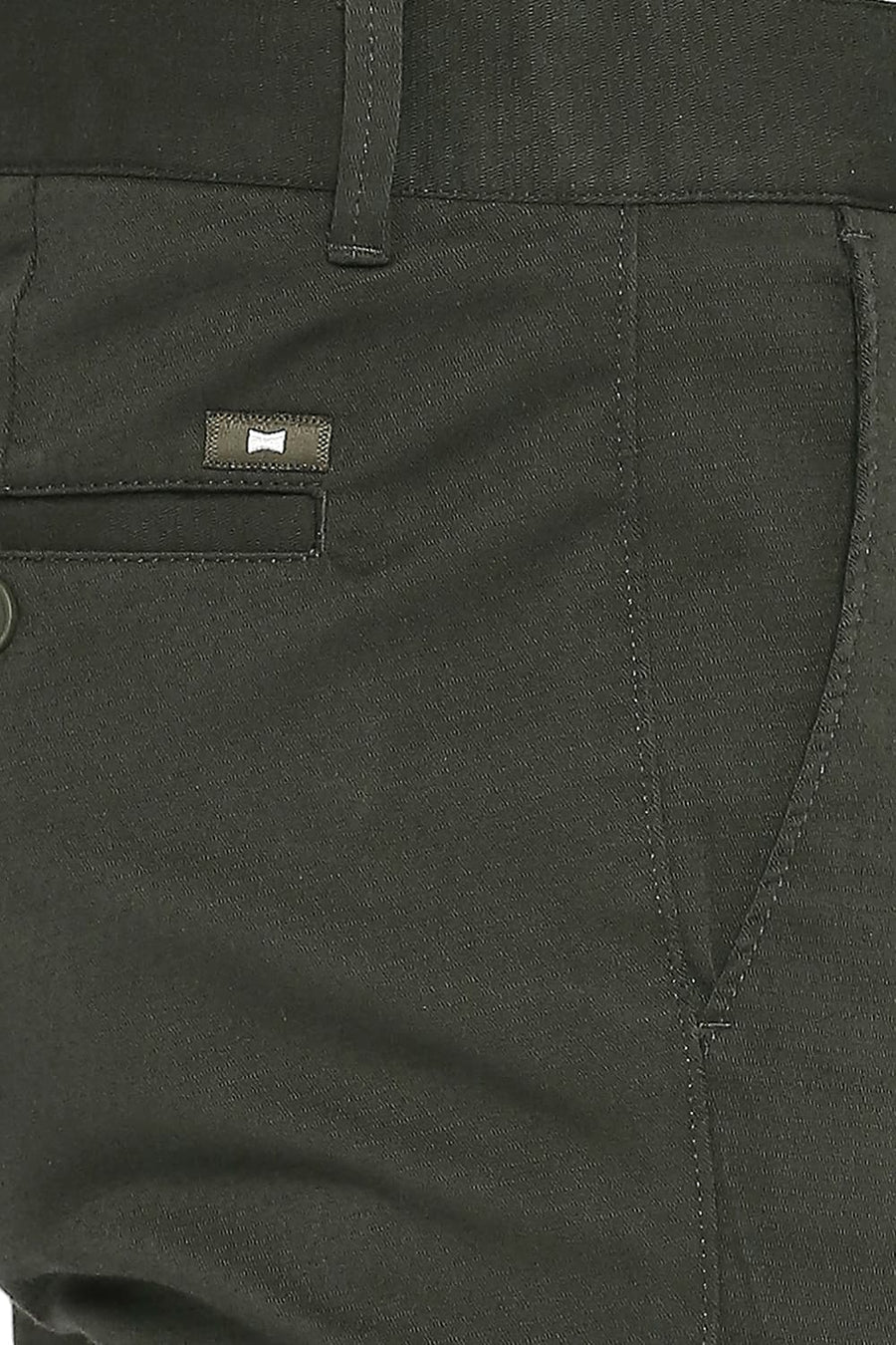 BASICS TAPERED FIT ROSIN GREEN COTTON STRETCH DOBBY TROUSERS