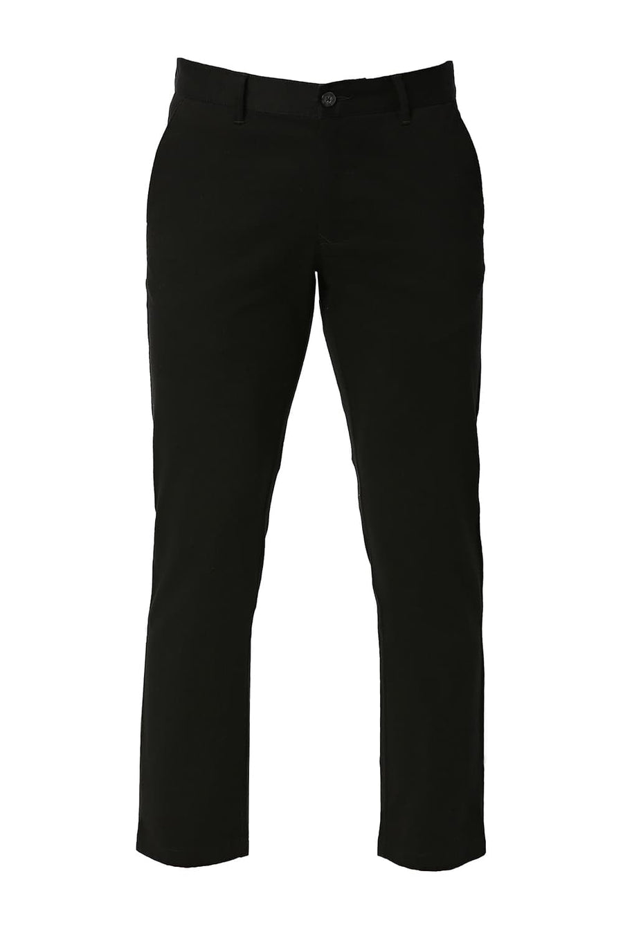 BASICS TAPERED FIT MOONLESS BLACK COTTON STRETCH DOBBY TROUSERS