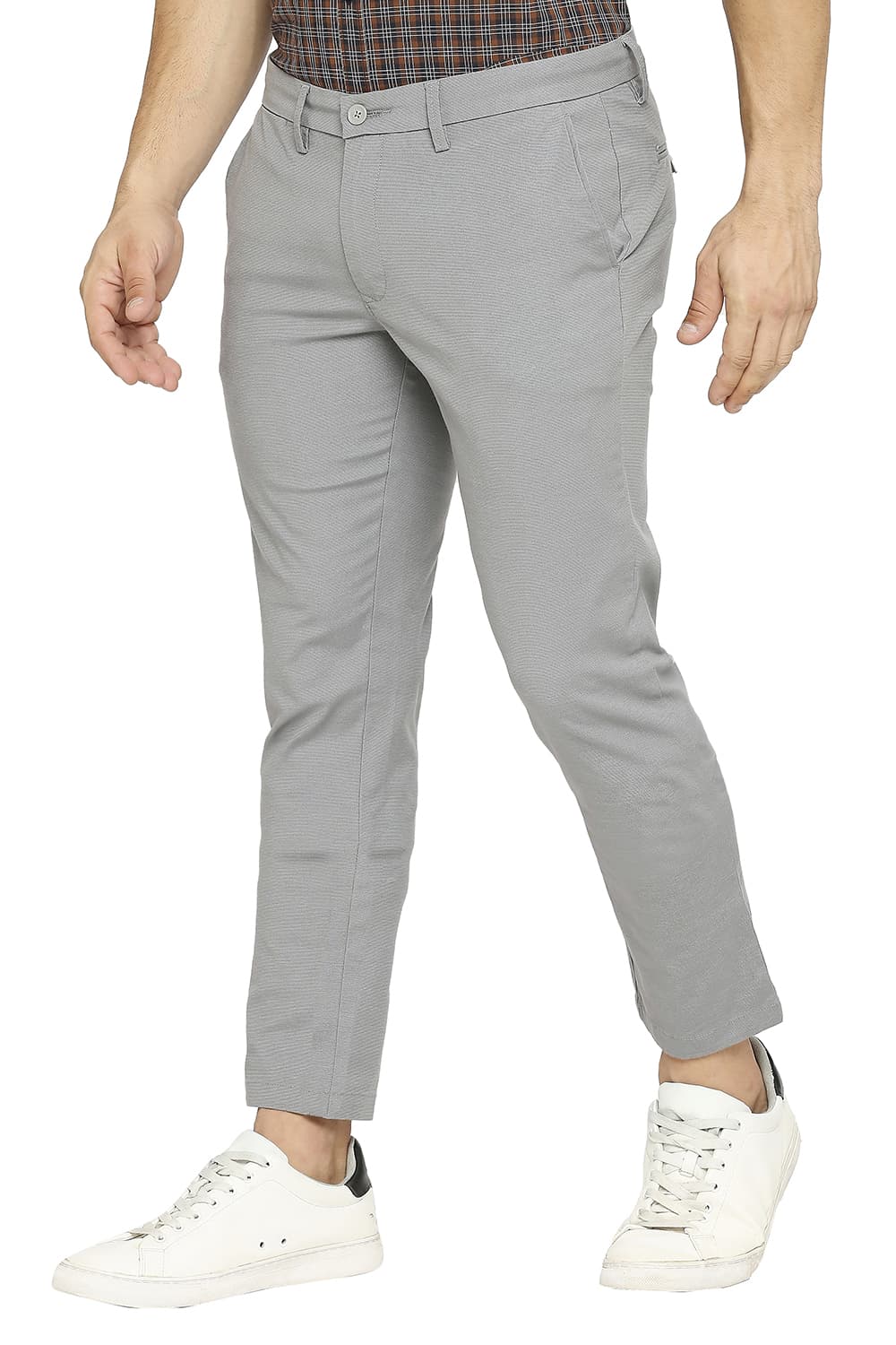 BASICS TAPERED FIT COTTON PLOYESTER STRETCH DOBBY TROUSERS