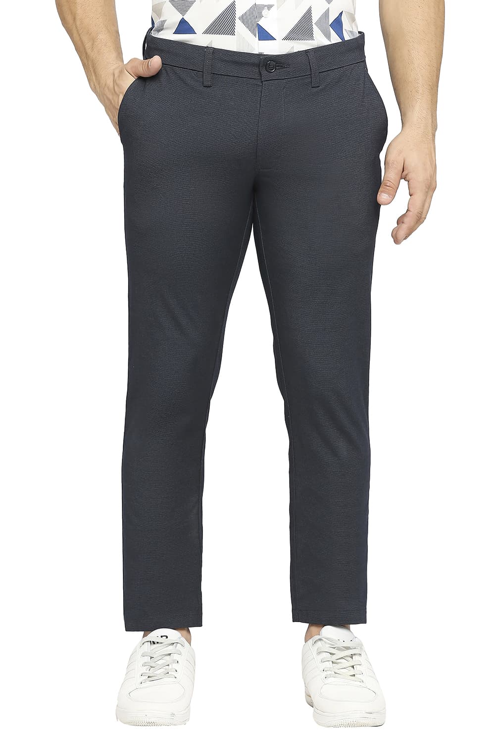 BASICS TAPERED FIT COTTON PLOYESTER STRETCH DOBBY TROUSERS