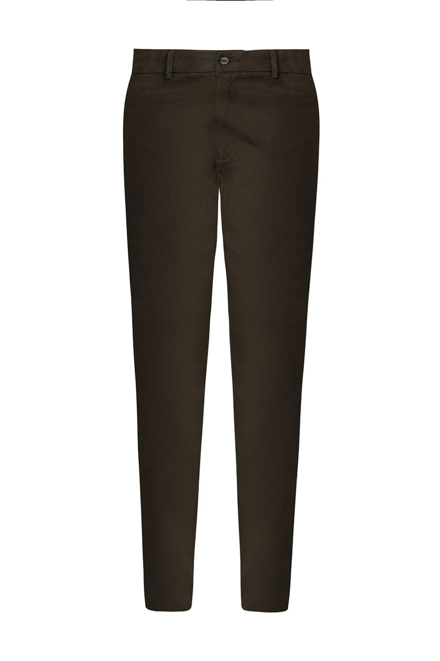 BASICS TAPERED FIT BELUGA BROWN COTTON POLYESTER STRETCH DOBBY TROUSERS