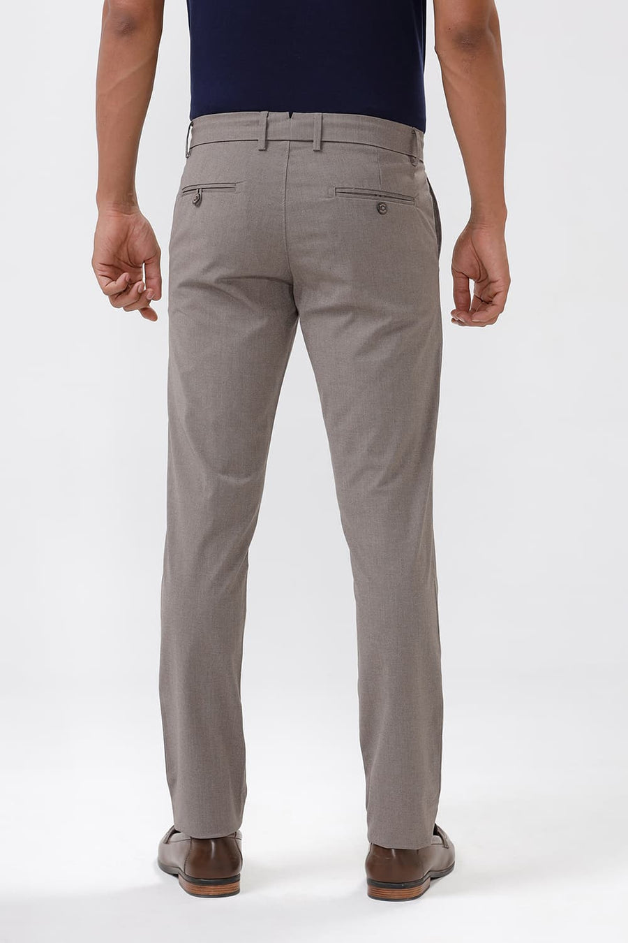 BASICS TAPERED FIT MAJOR BROWN COTTON POLYESTER STRETCH DOBBY TROUSERS