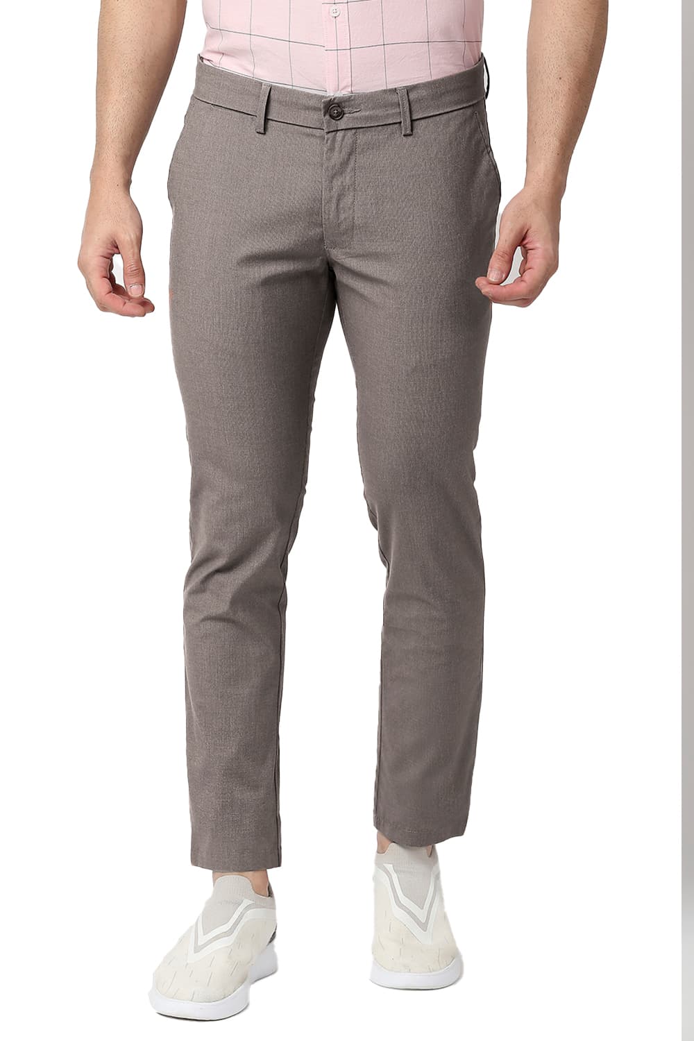 TAPERED FIT COTTON POLYESTER STRETCH TROUSERS