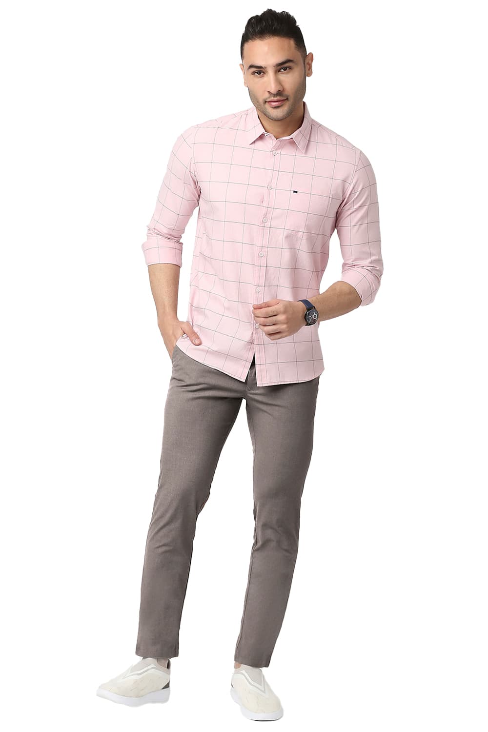 TAPERED FIT COTTON POLYESTER STRETCH TROUSERS