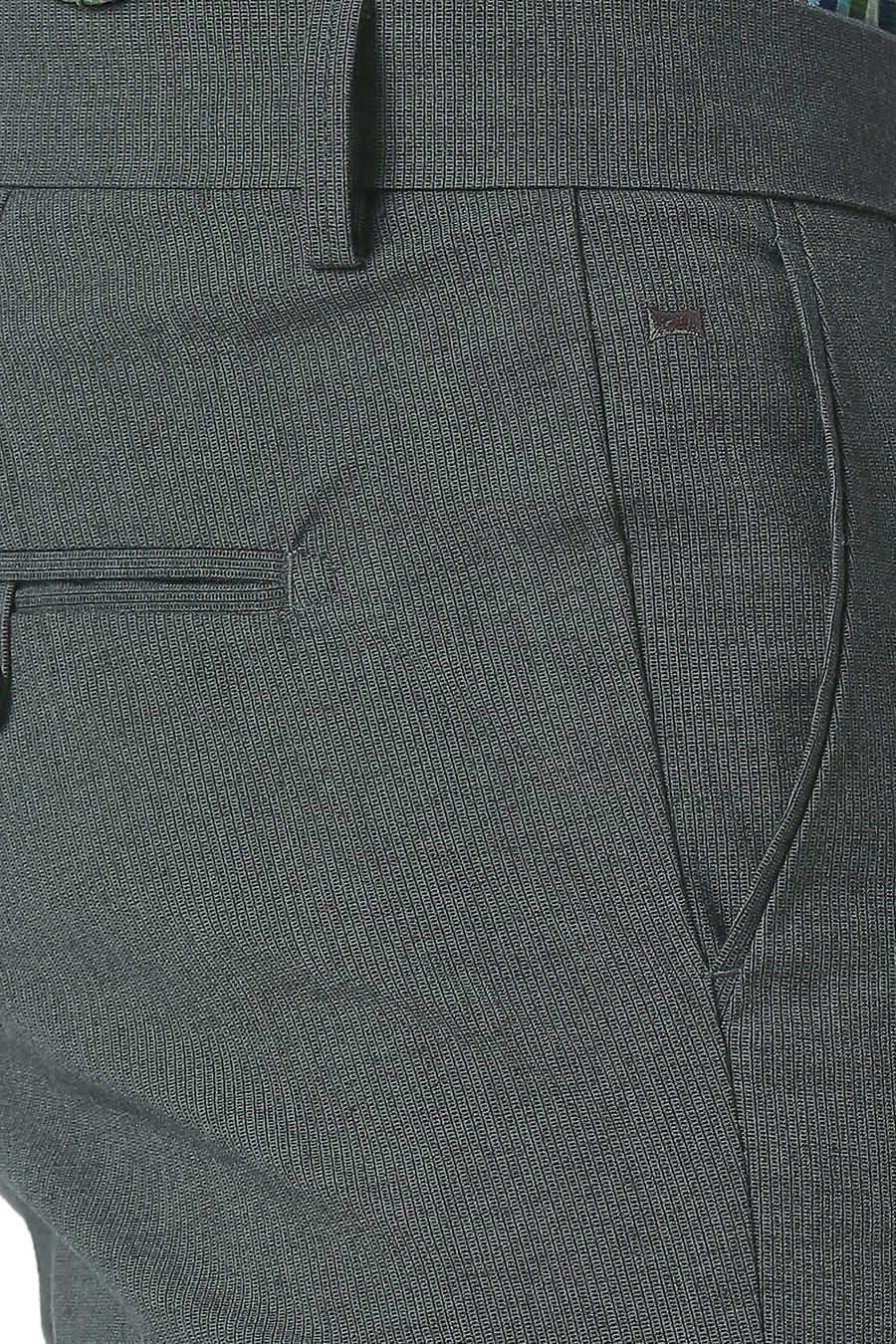 BASICS TAPERED FIT FORGED IRON GREY COTTON POLYESTER STRETCH DOBBY TROUSERS
