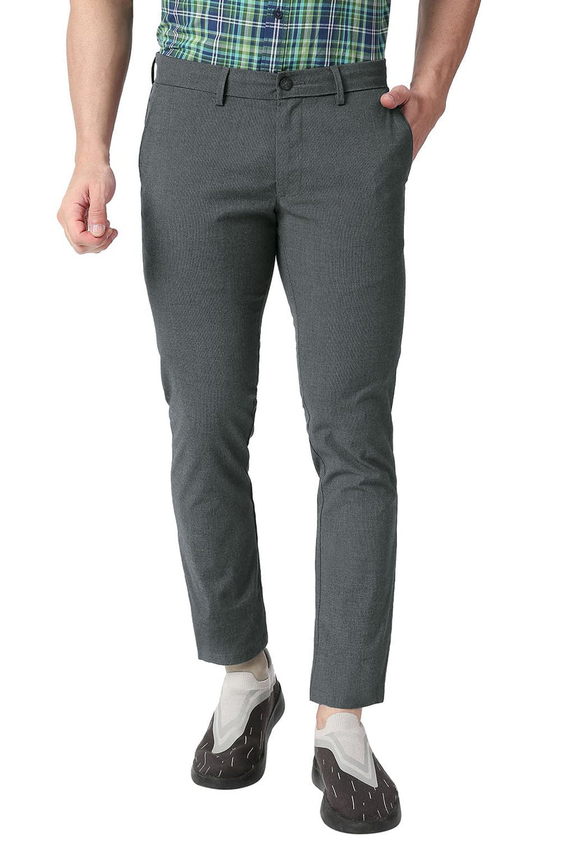 TAPERED FIT COTTON POLYESTER STRETCH TROUSERS