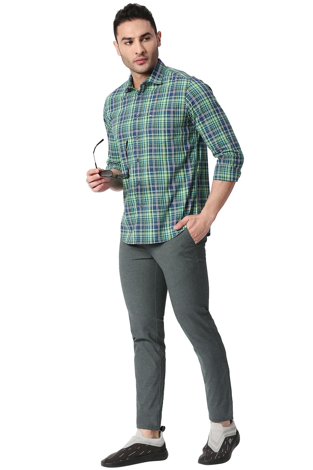 TAPERED FIT COTTON POLYESTER STRETCH TROUSERS
