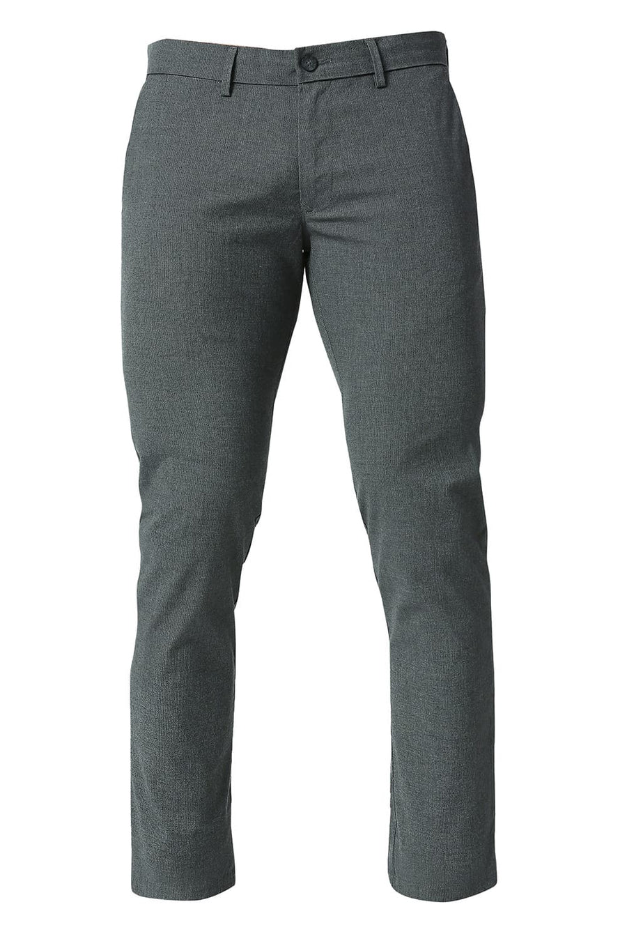 BASICS TAPERED FIT FORGED IRON GREY COTTON POLYESTER STRETCH DOBBY TROUSERS
