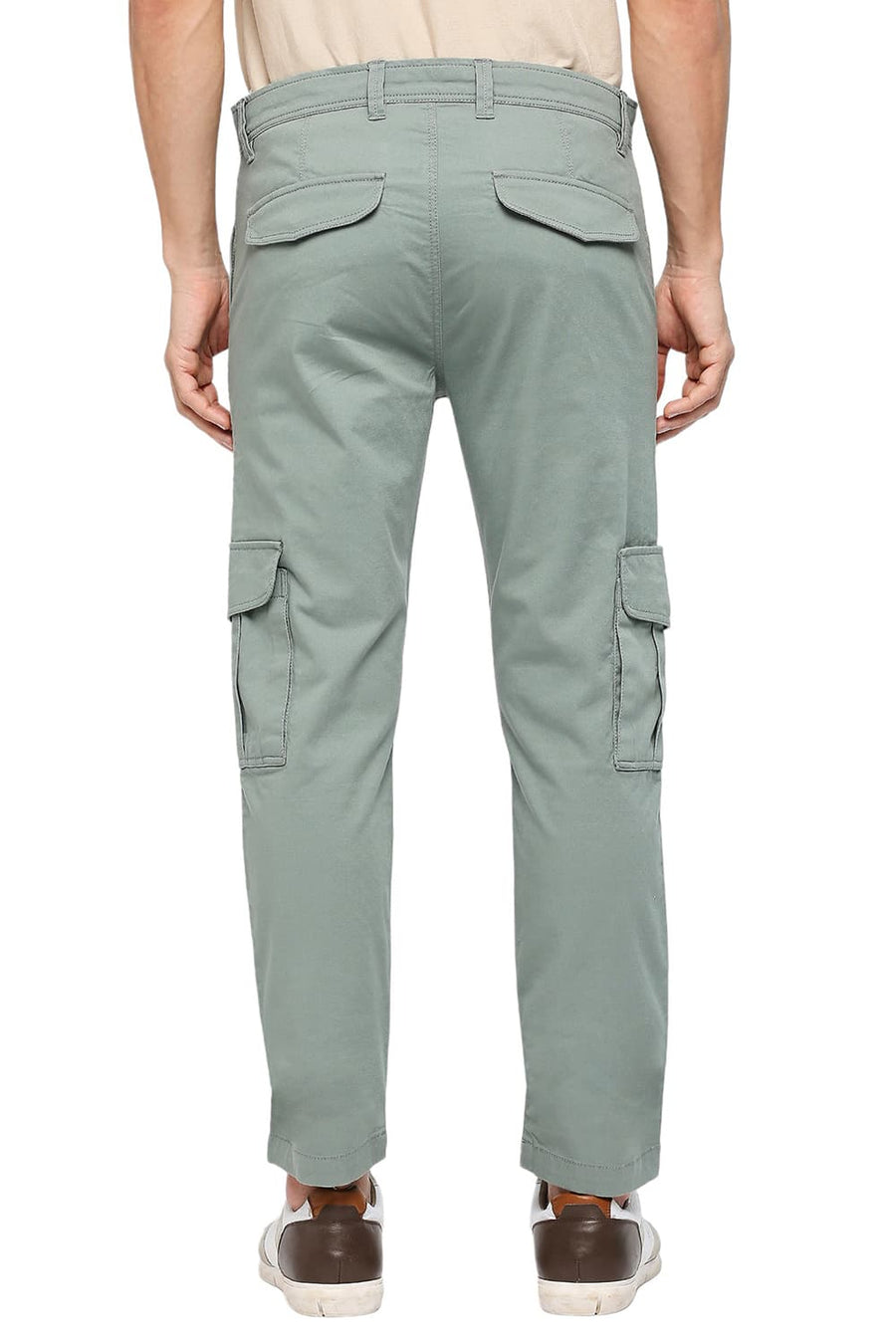 BASICS DRIFT FIT CHINOIS GREEN COTTON CARGO STRETCH DOBBY TROUSERS
