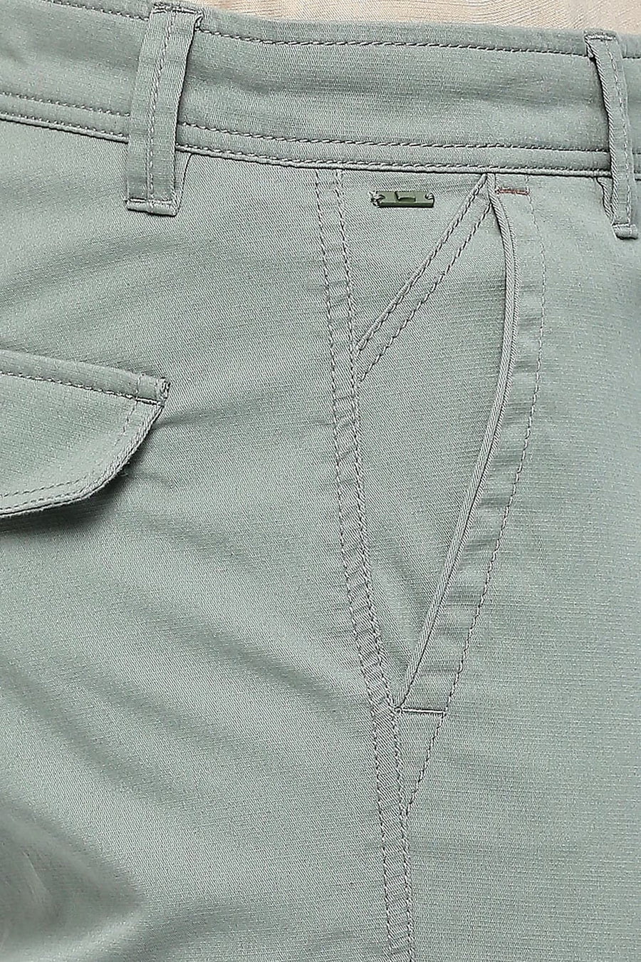 BASICS DRIFT FIT CHINOIS GREEN COTTON CARGO STRETCH DOBBY TROUSERS