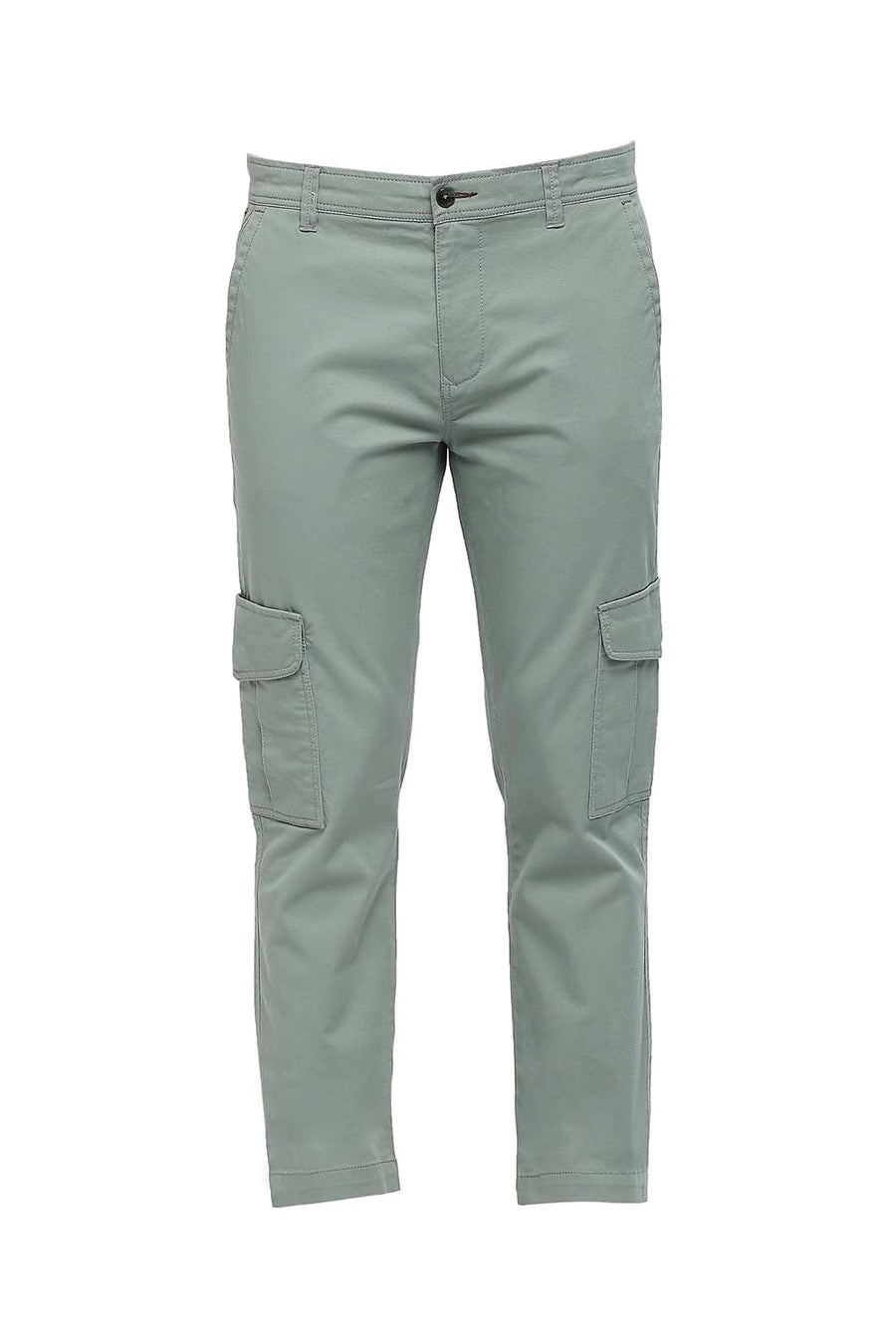 BASICS DRIFT FIT CHINOIS GREEN COTTON CARGO STRETCH DOBBY TROUSERS