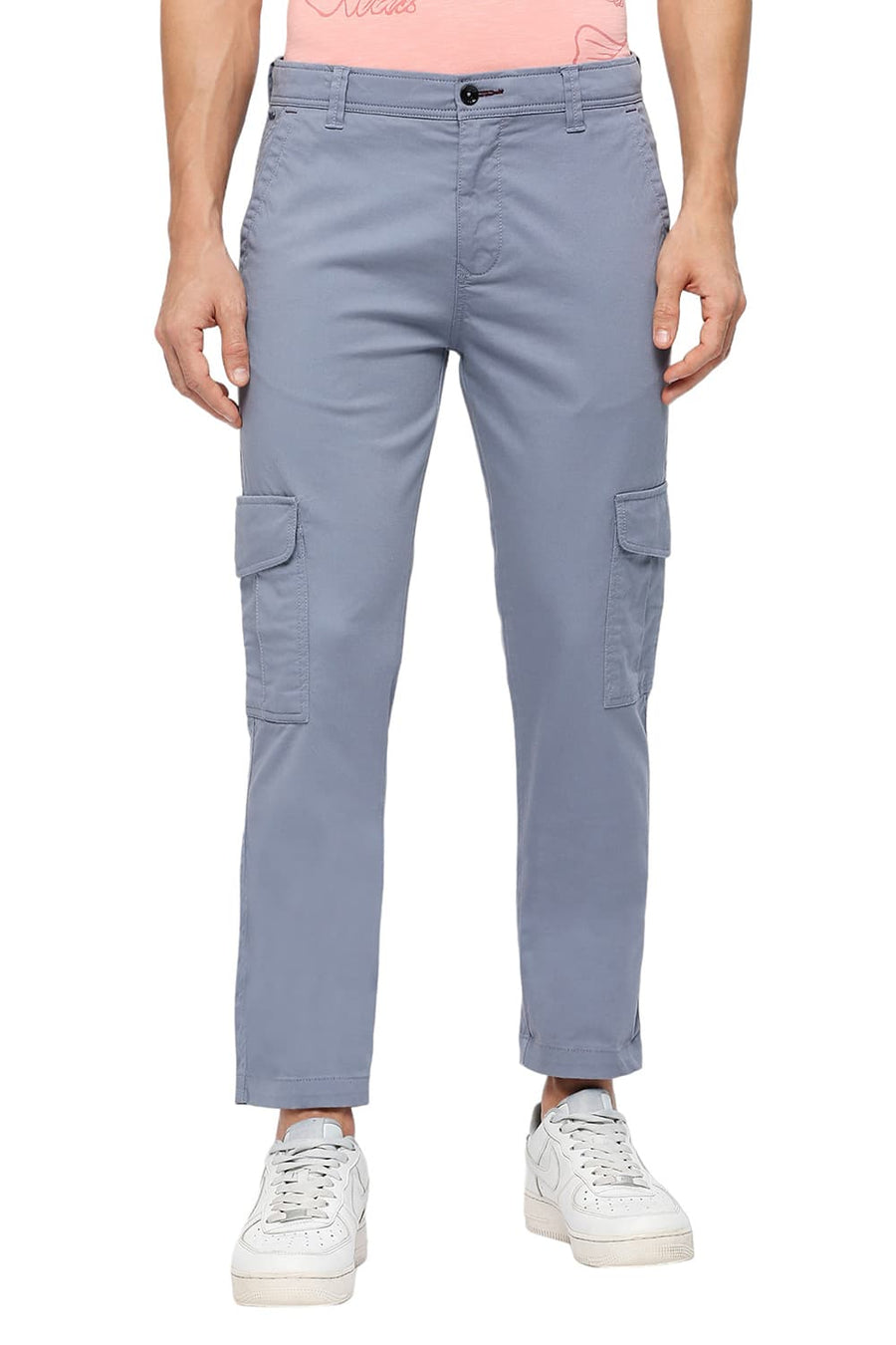 BASICS DRIFT FIT VINTAGE BLUE COTTON CARGO STRETCH DOBBY TROUSERS