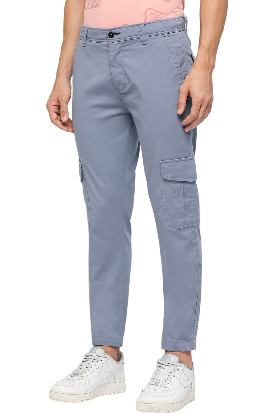 BASICS DRIFT FIT VINTAGE BLUE COTTON CARGO STRETCH DOBBY TROUSERS