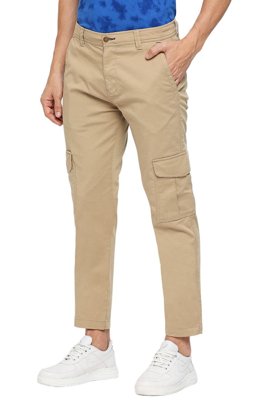 BASICS DRIFT FIT CANDIED KHAKI COTTON CARGO STRETCH DOBBY TROUSERS