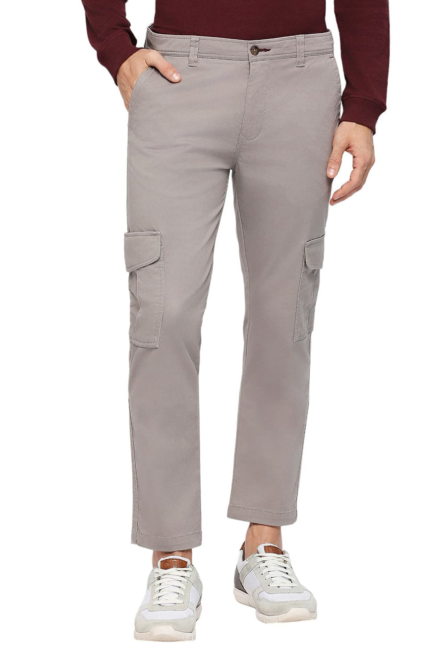BASICS DRIFT FIT ZINC GREY COTTON CARGO STRETCH DOBBY TROUSERS