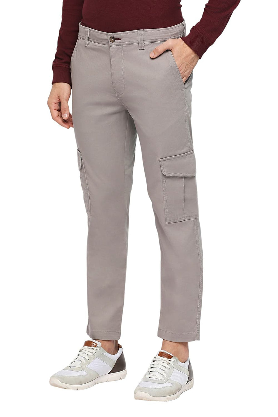 BASICS DRIFT FIT ZINC GREY COTTON CARGO STRETCH DOBBY TROUSERS