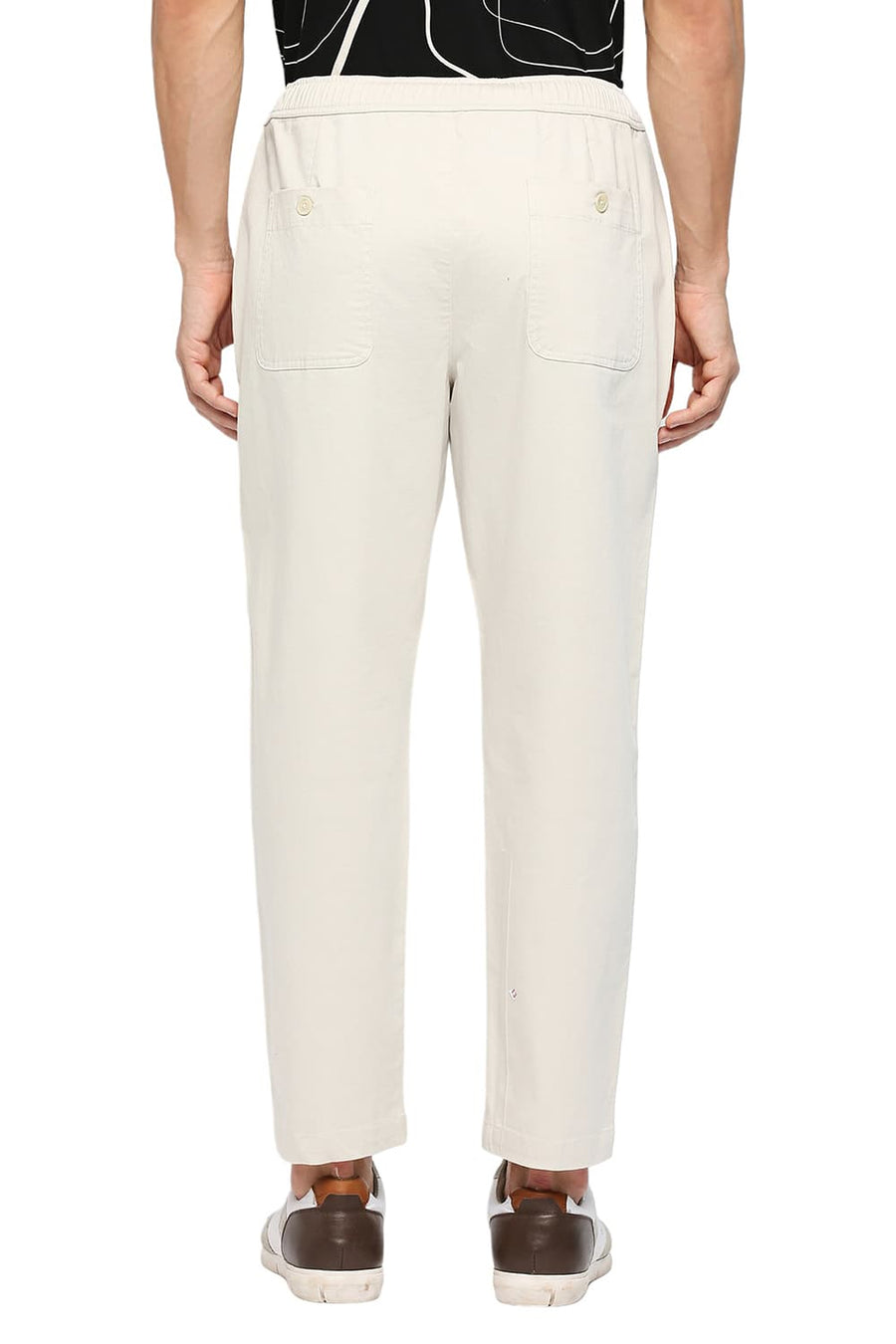 BASICS RELAXED FIT ALMOND STONE COTTON STRETCH DOBBY TROUSERS