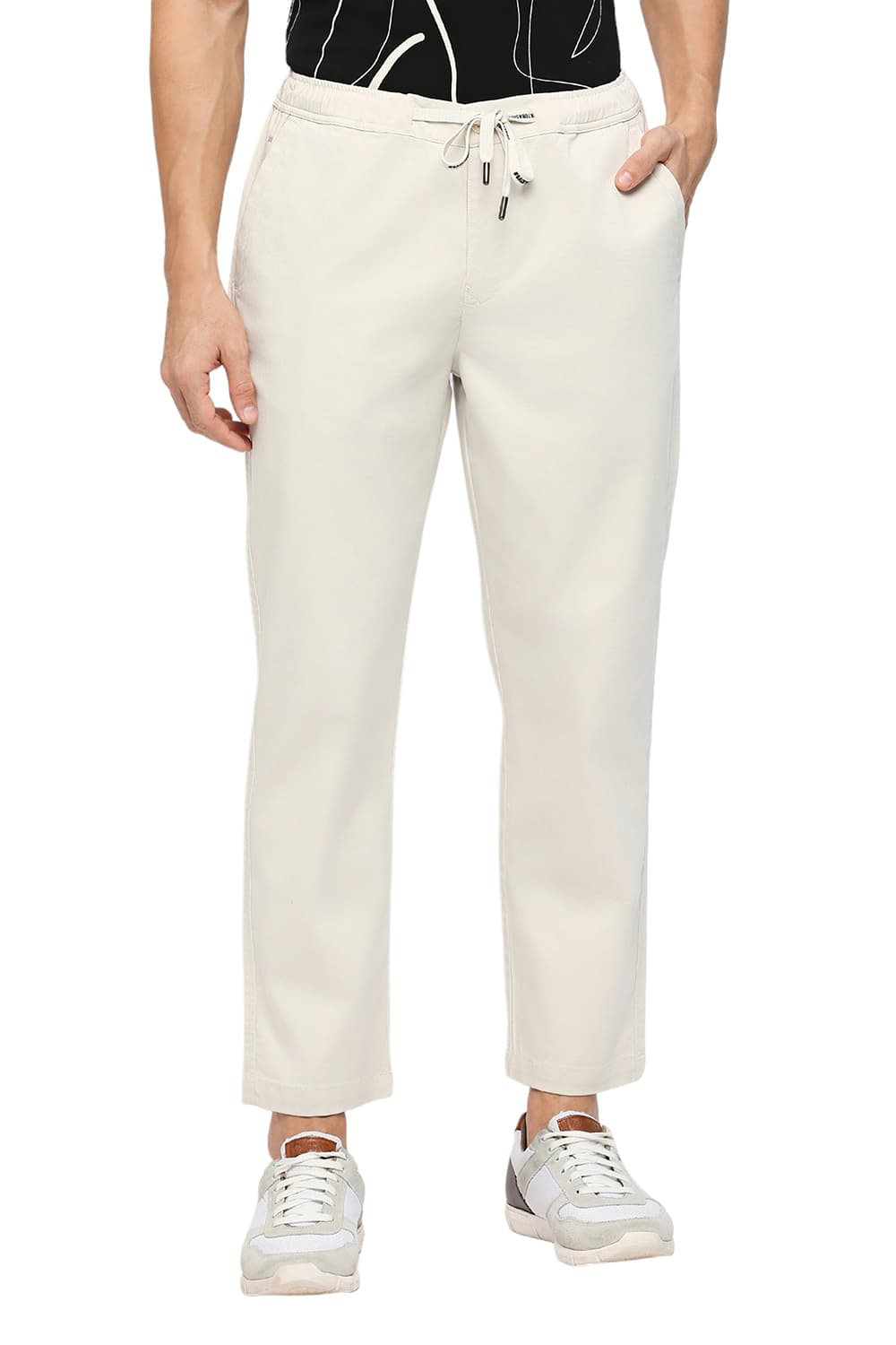 BASICS RELAXED FIT COTTON STRETCH DOBBY TROUSERS