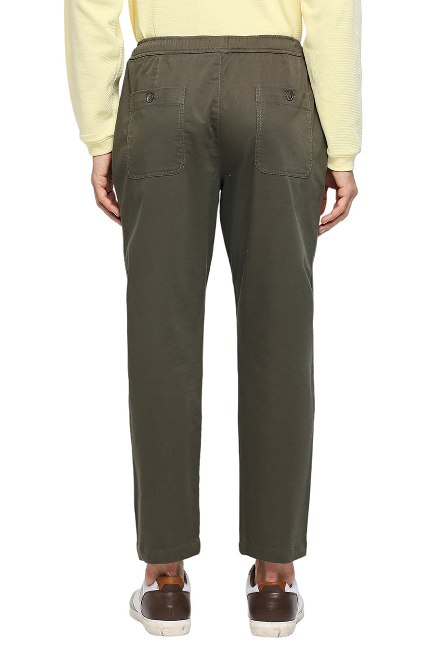 BASICS RELAXED FIT CUB BROWN COTTON STRETCH DOBBY TROUSERS