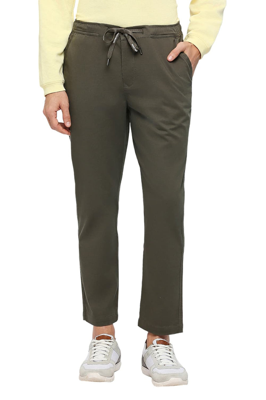 BASICS RELAXED FIT CUB BROWN COTTON STRETCH DOBBY TROUSERS