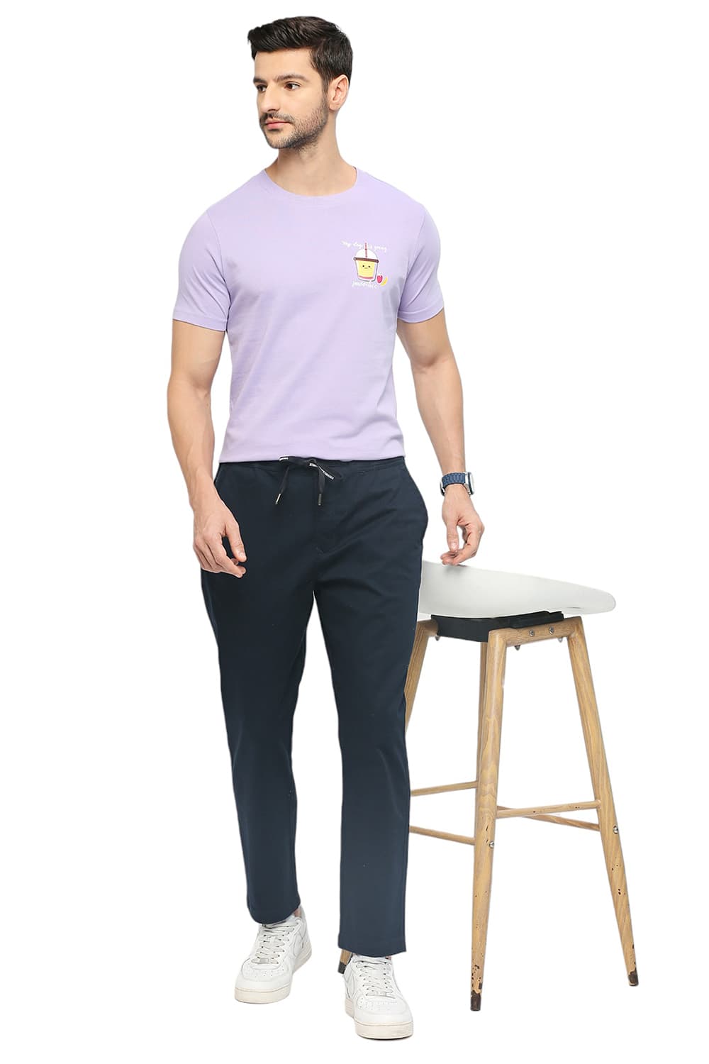 BASICS RELAXED FIT COTTON STRETCH DOBBY TROUSERS