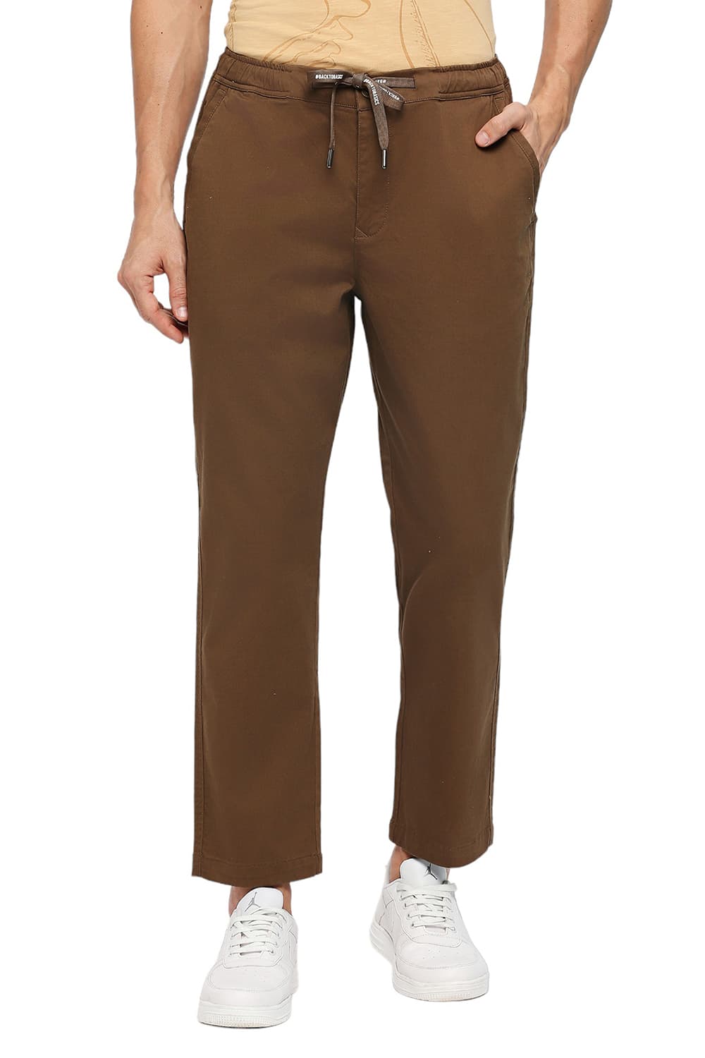 BASICS RELAXED FIT COTTON STRETCH DOBBY TROUSERS