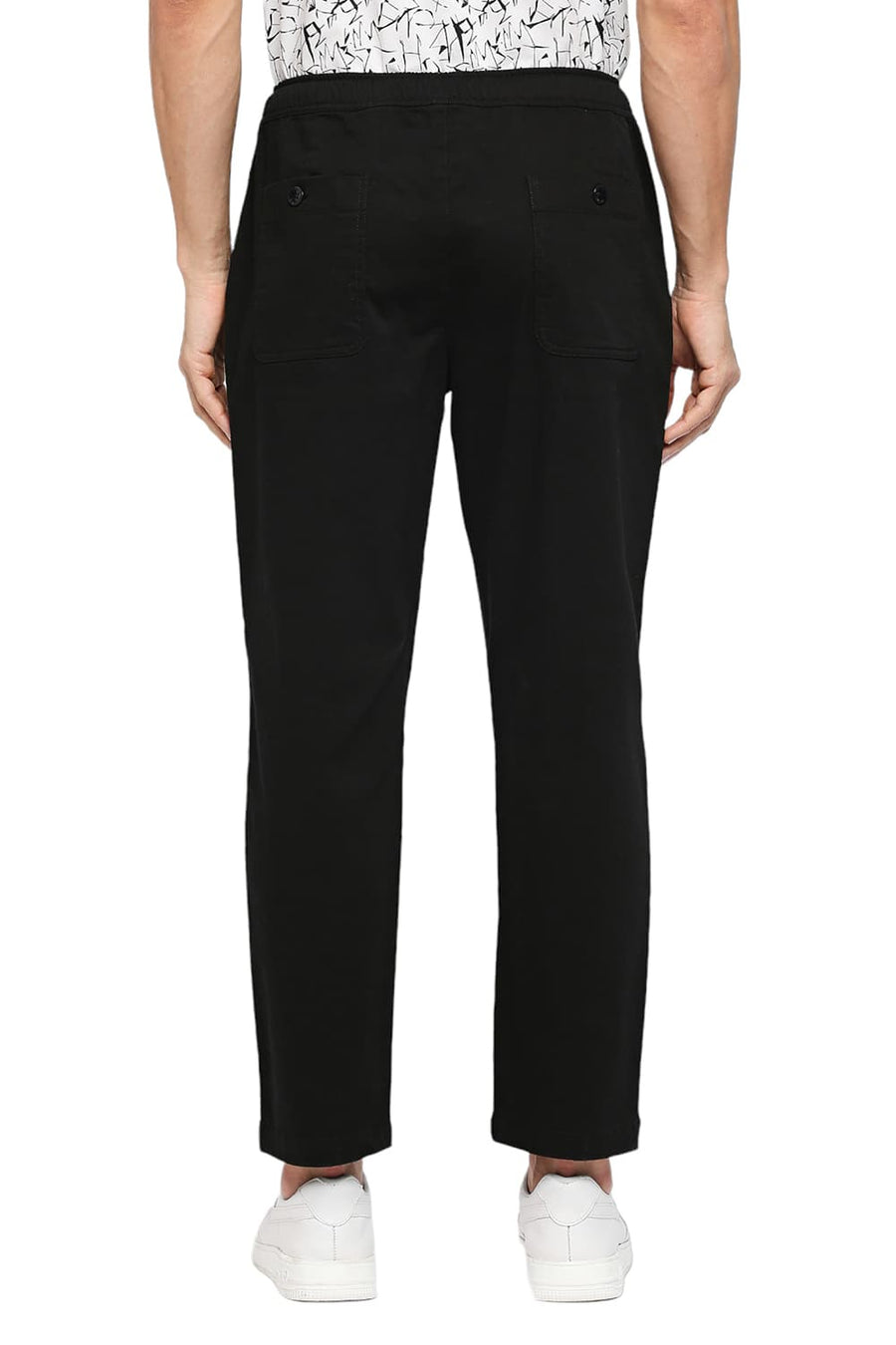 BASICS RELAXED FIT METEORITE BLACK COTTON STRETCH DOBBY TROUSERS