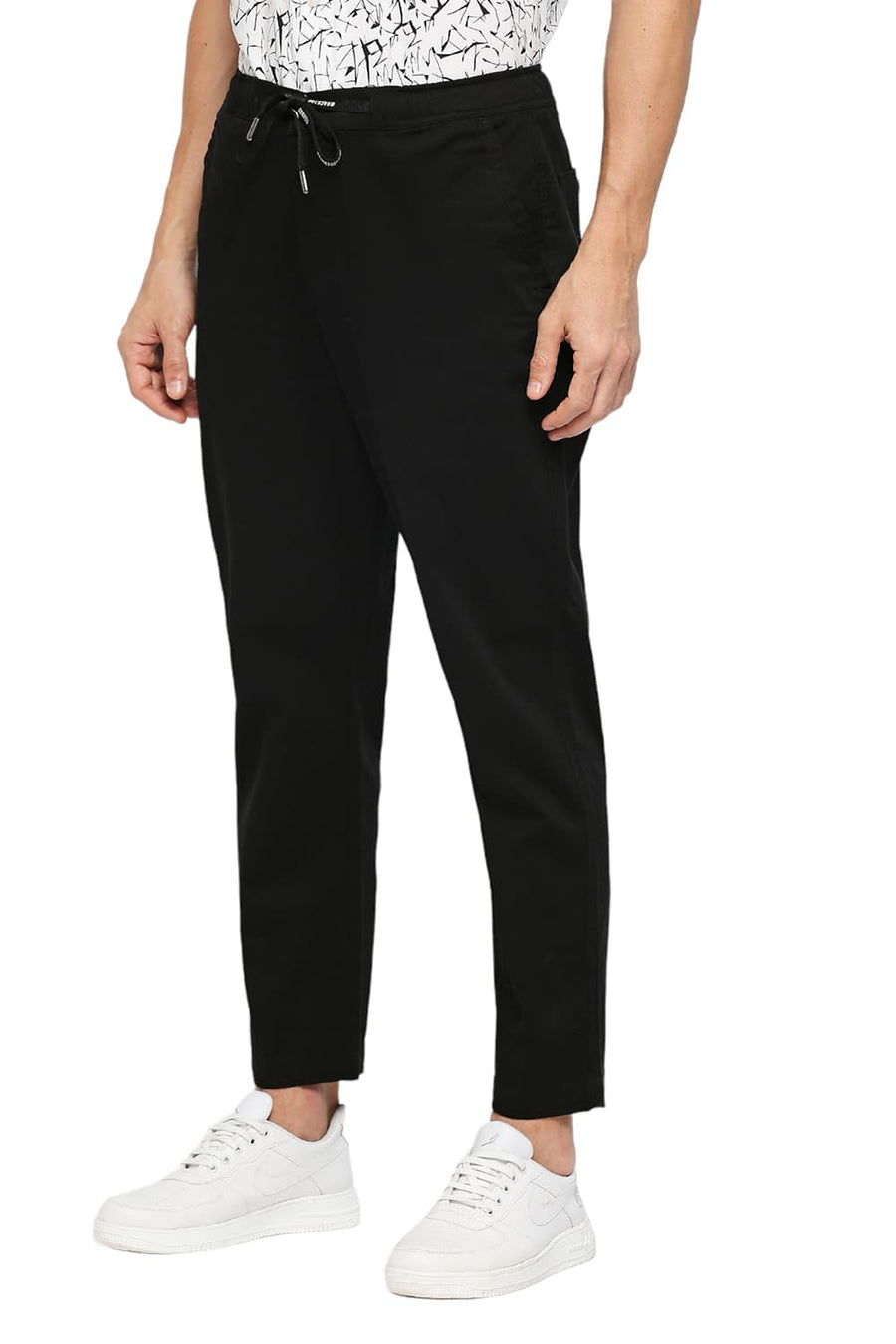 BASICS RELAXED FIT METEORITE BLACK COTTON STRETCH DOBBY TROUSERS