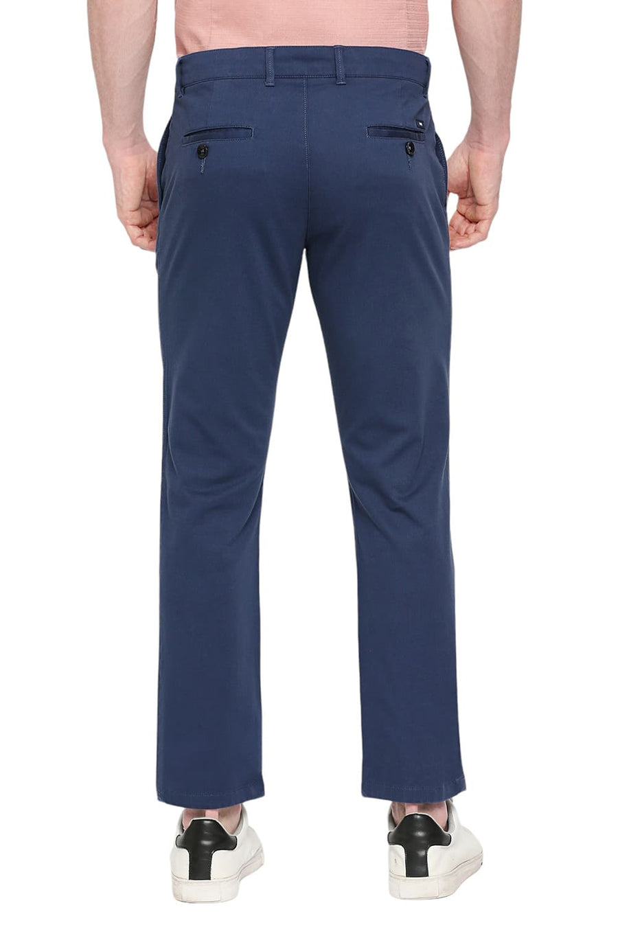 BASICS COMFORT FIT ENSIGN BLUE COTTON STRETCH DOBBY TROUSERS