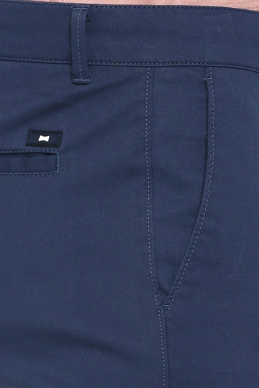 BASICS COMFORT FIT ENSIGN BLUE COTTON STRETCH DOBBY TROUSERS