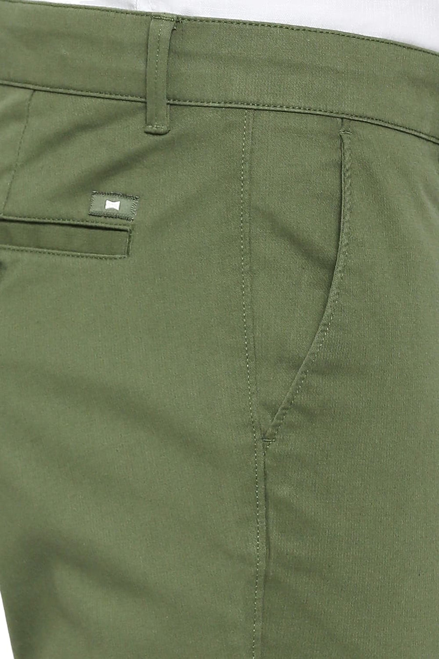BASICS COMFORT FIT GARDEN GREEN COTTON STRETCH DOBBY TROUSERS