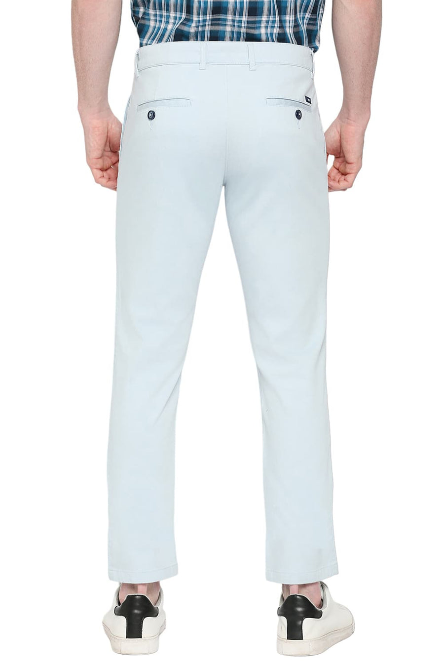 BASICS COMFORT FIT BLUE FOG COTTON STRETCH DOBBY TROUSERS