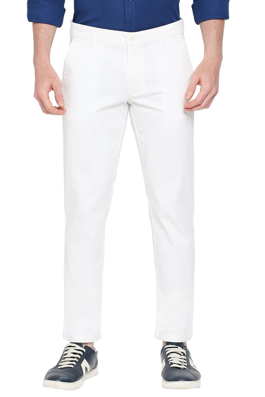 BASICS COMFORT FIT CLOUD DANCER WHITE COTTON STRETCH DOBBY TROUSERS