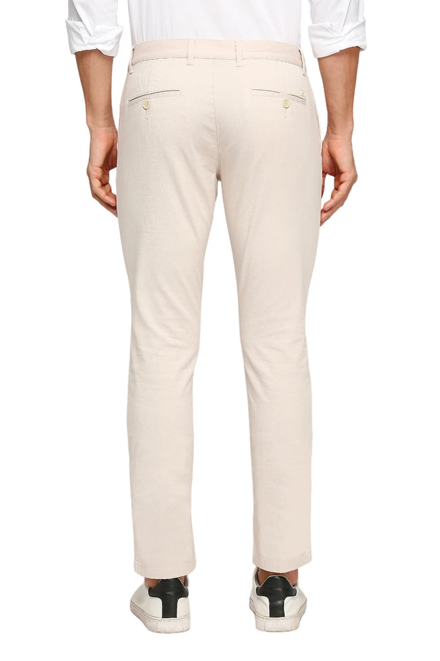 BASICS TAPERED FIT BIRCH ECRU COTTON STRETCH DOBBY TROUSERS